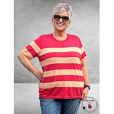 KAFFE CURVE Trui Lizzy Rasberry/Peach Stripe